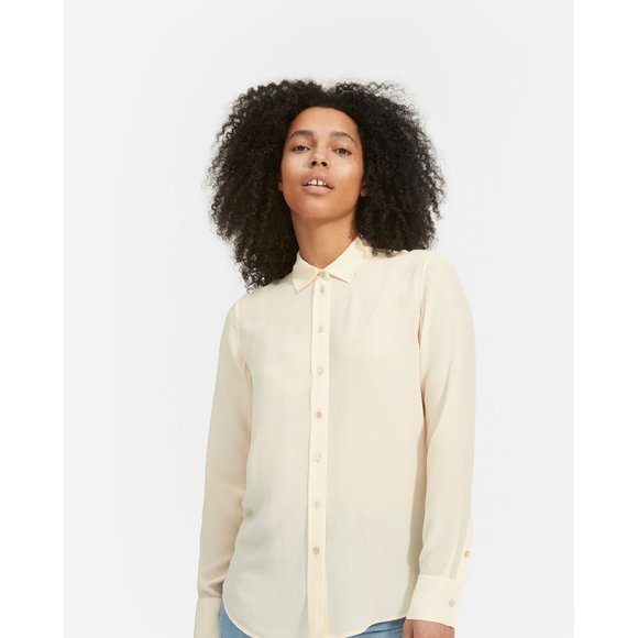 Everlane Tops - Everlane Womens The Clean Silk Relaxed Shirt Long Sleeve Pale Yellow 0